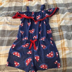 Blue and Red watermelon Print Jumpsuit with Bow Detail